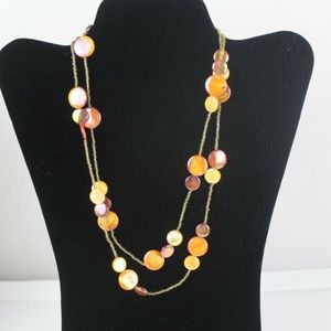 Shell coin bead necklace gold coral red